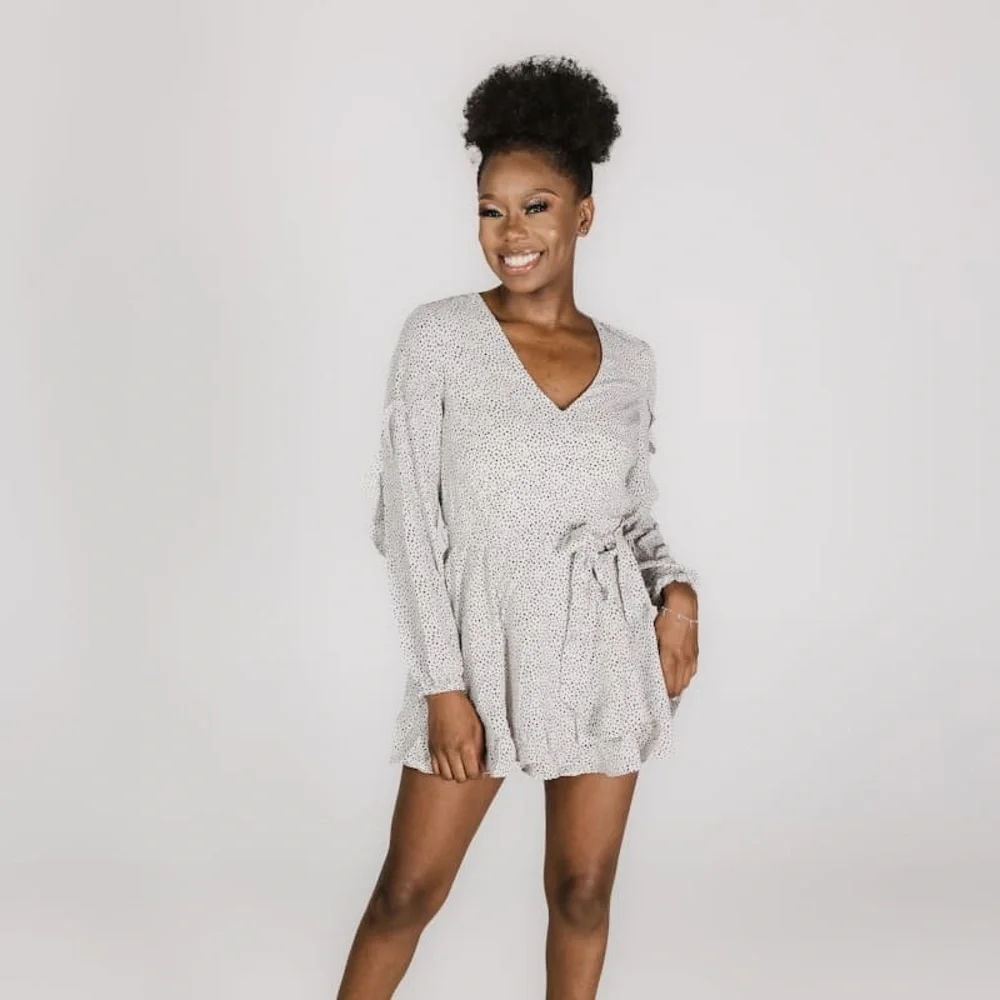 Dynamite Polka Dot Romper Belted Ruffle Mini Dress Style White Black Size M - Picture 9 of 12